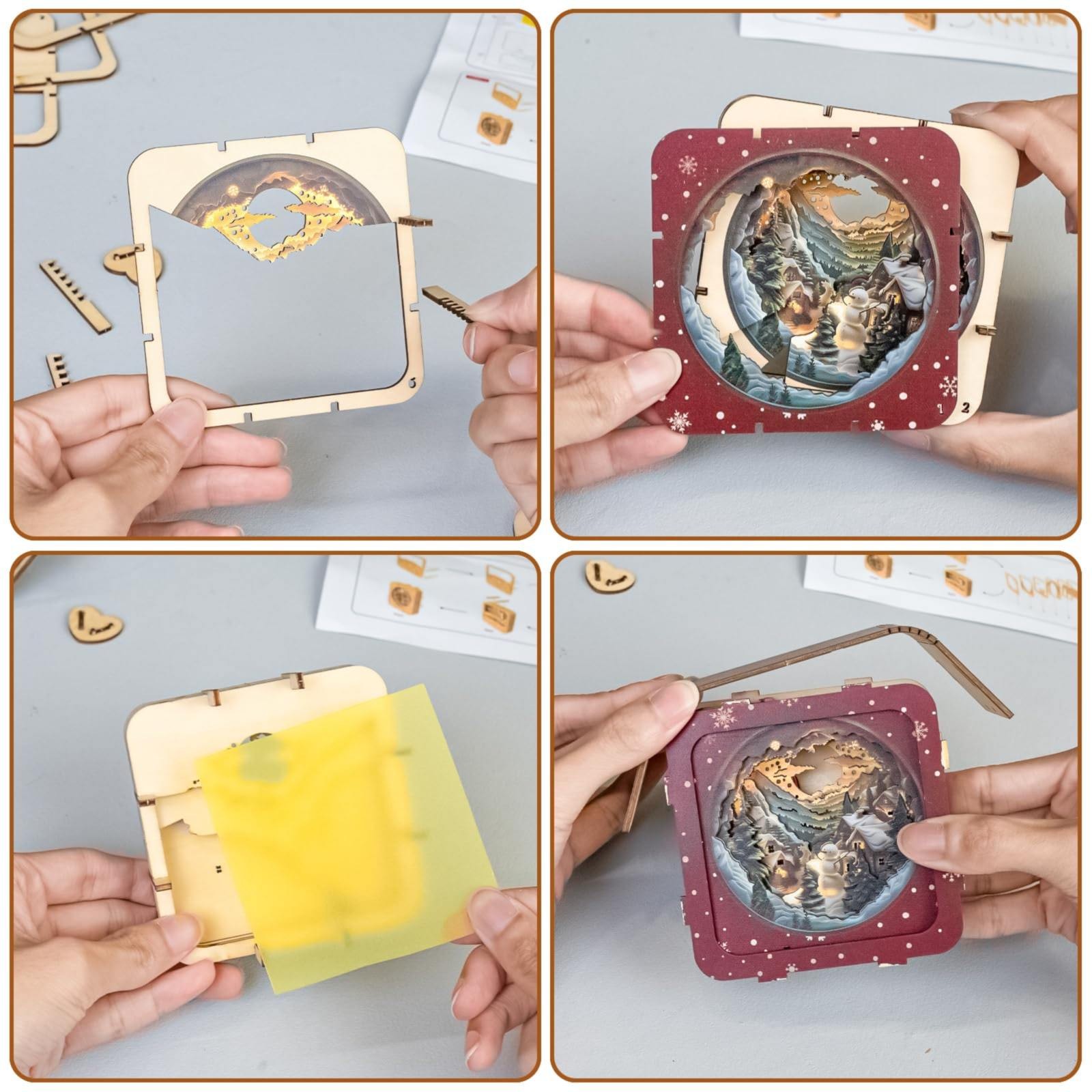 3D Puzzle Nightlight DIY LED Light Winter Night Wooden Puzzle Art Lamp